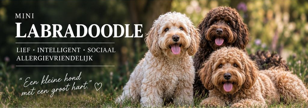 Mini Labradoodle — lief, intelligent, sociaal, allergievriendelijk. Een kleine hond met een groot hart.